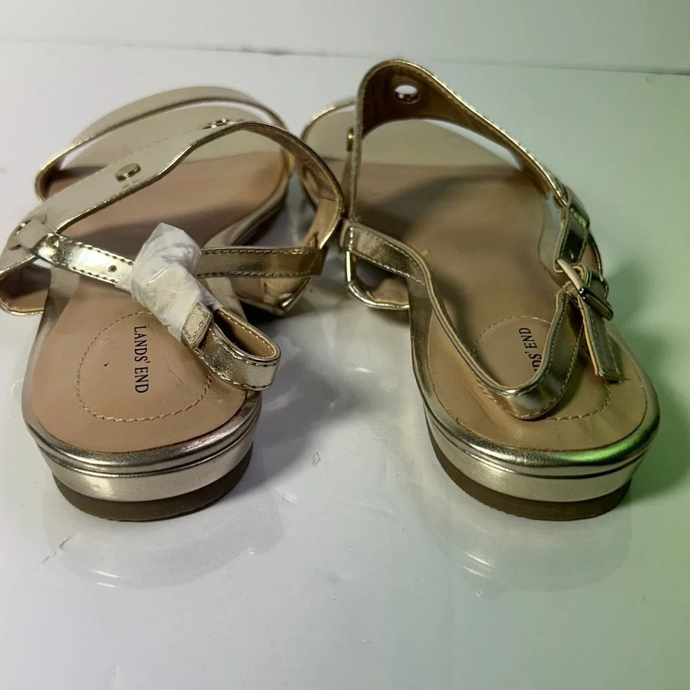 Lands End Neve Flat Sandal Mens Gold Metallic Slingback Grommet 4131304 Size 9B